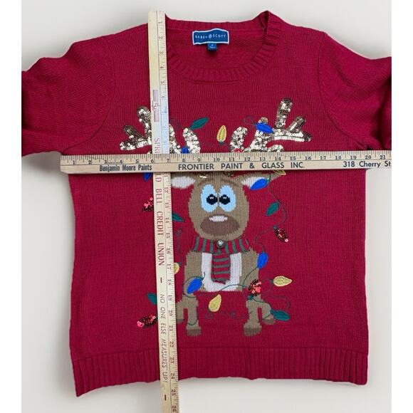 Woman’s Karen Scott Sweater L Reindeer Christmas Ugly Sweater Holiday Bell - Picture 3 of 10